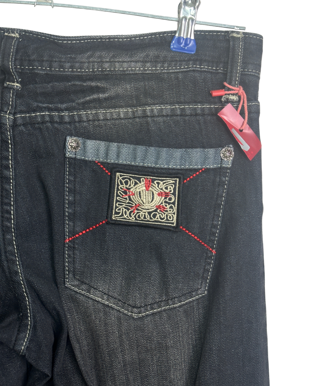 Miss Teen Y2K Dark Wash Jeans with Knee Buckles & Back Zippers