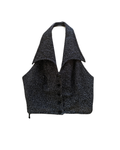 Glittery Open Back Button-Up  Halter Top