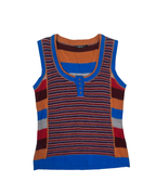 Y2K XSIDE Button-Front Mixed Stripe Knit Top - Large