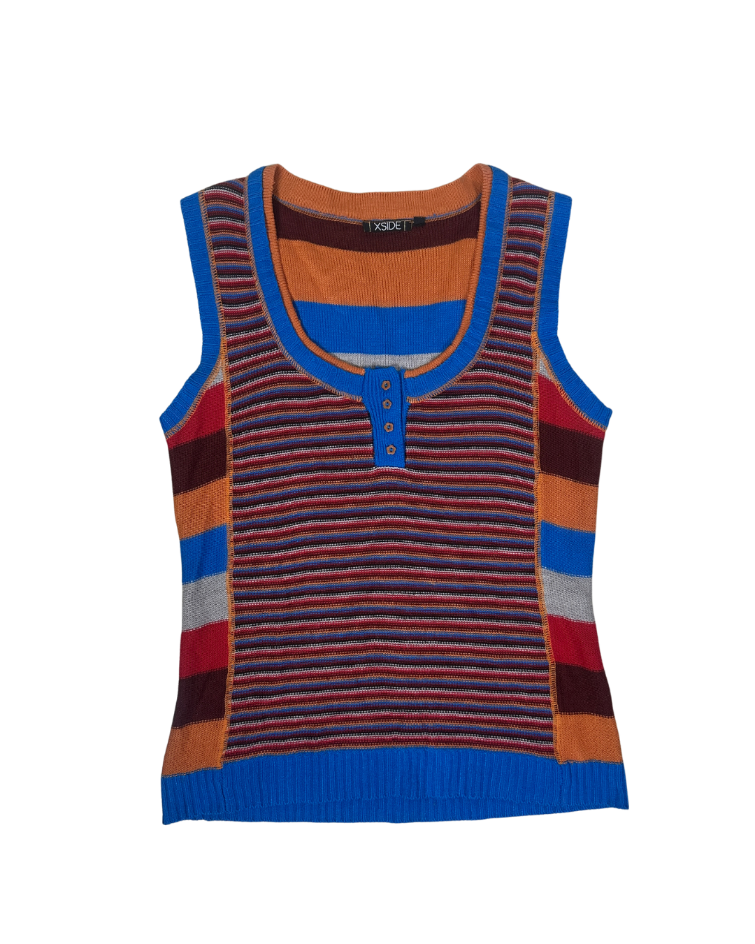 Y2K XSIDE Button-Front Mixed Stripe Knit Top - Large