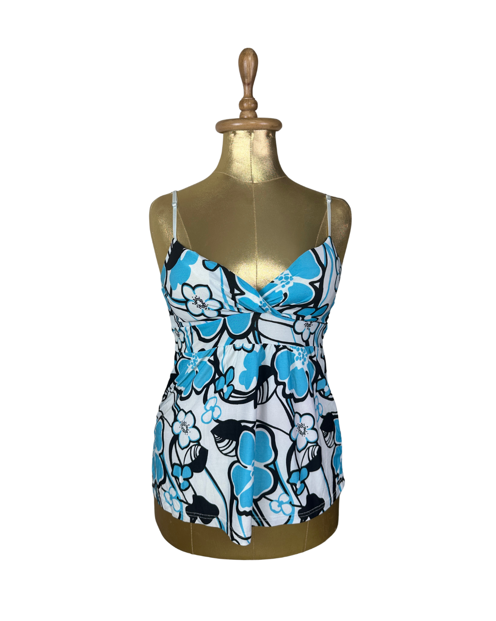Y2K Blue Tropical Floral Padded Cami Top w/ Back Tie - Small