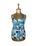 Y2K Blue Tropical Floral Padded Cami Top w/ Back Tie - Small