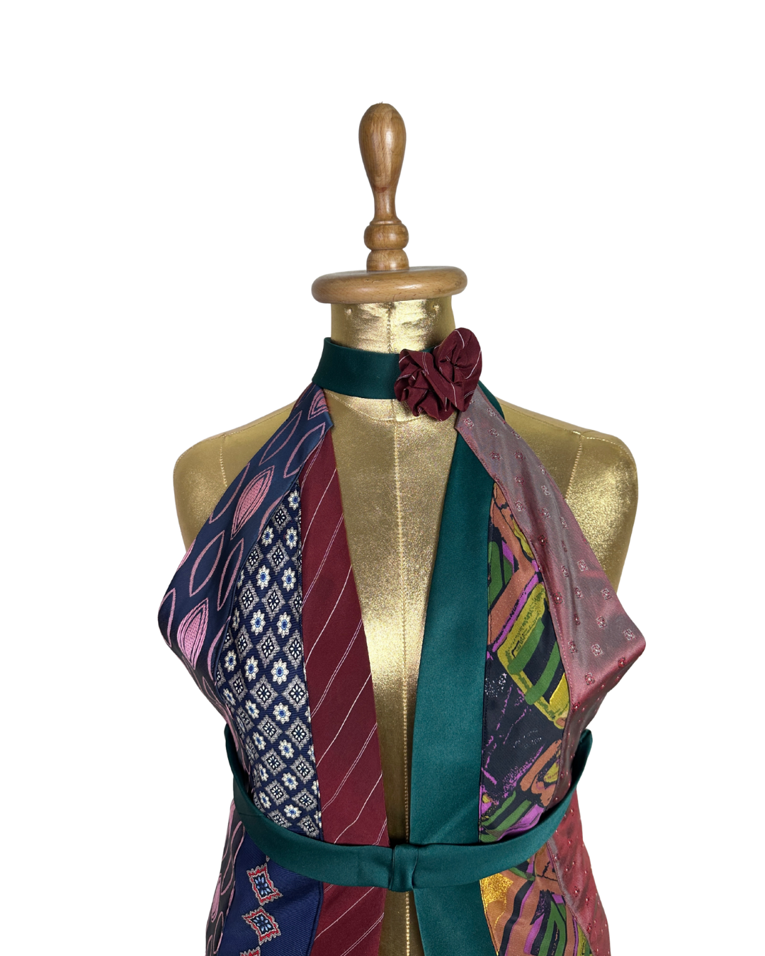 Handmade Upcycled Necktie Halter Vest Top w/ Corset Back & Choker - Medium to XL