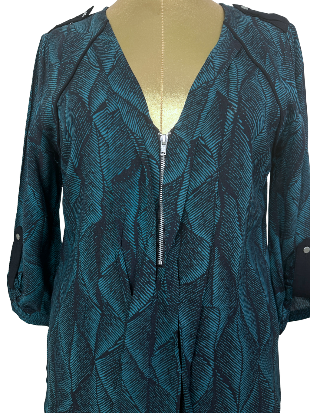 Warehouse Leaf Pattern Half-Zip Blouse - Medium