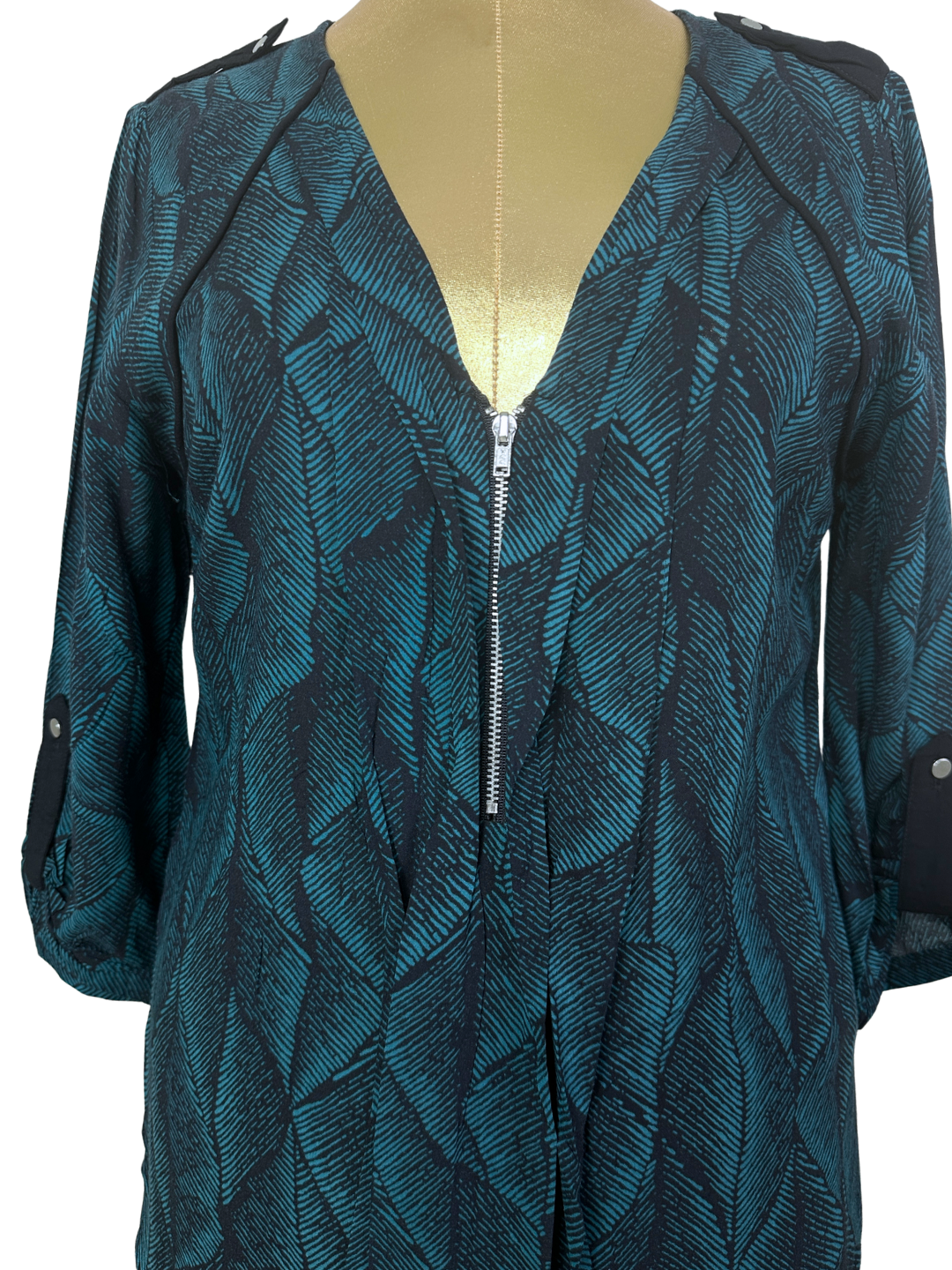 Warehouse Leaf Pattern Half-Zip Blouse - Medium