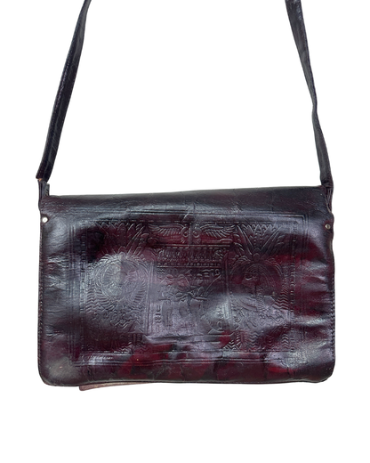 Vintage Egyptian Embossed Genuine Leather Burgundy Messenger Bag