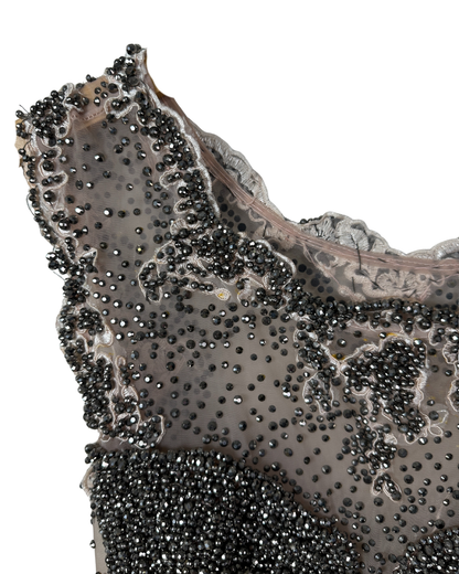 Pink Evening Gown with Sheer Beaded Bodice & Back