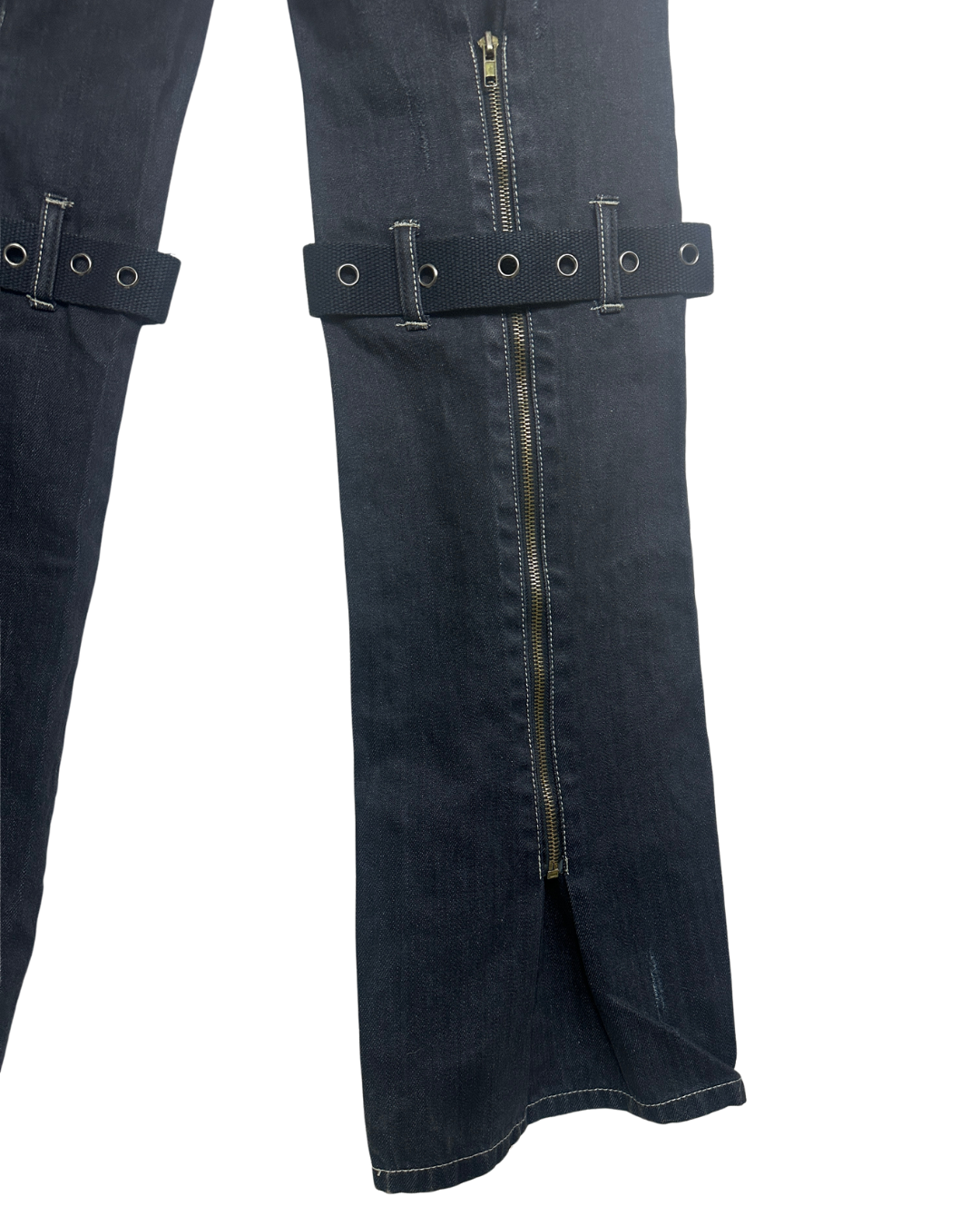 Miss Teen Y2K Dark Wash Jeans with Knee Buckles & Back Zippers