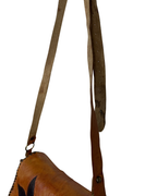 Handmade Brown Whipstitch Genuine Leather Shoulder Bag with Flower Detail