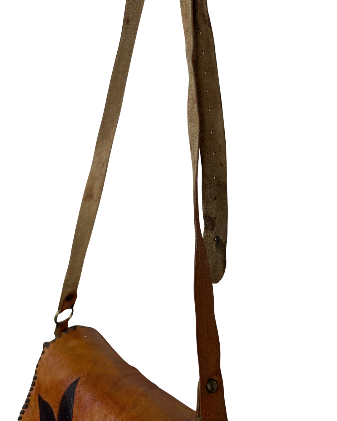 Handmade Brown Whipstitch Genuine Leather Shoulder Bag with Flower Detail