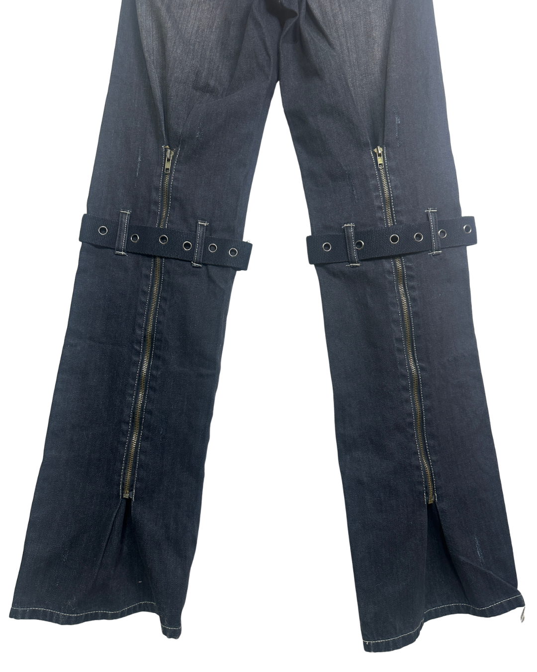 Miss Teen Y2K Dark Wash Jeans with Knee Buckles & Back Zippers