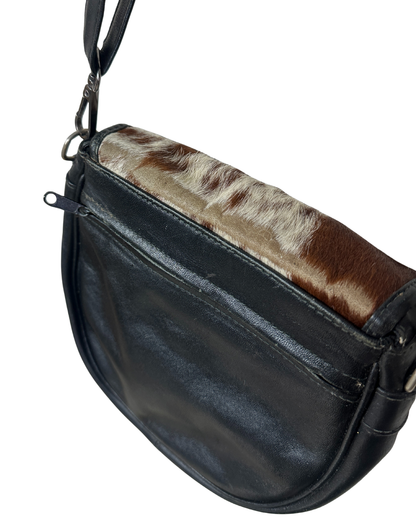 Rare Vintage Genuine Cowhide Mini Leather Saddle Crossbody Bag