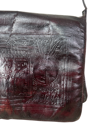 Vintage Egyptian Embossed Genuine Leather Burgundy Messenger Bag