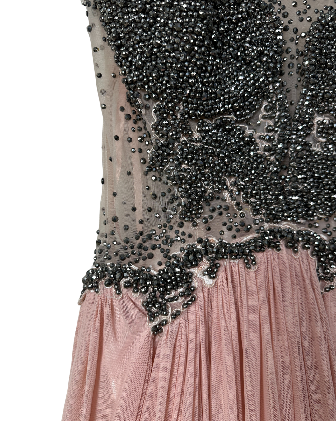 Pink Evening Gown with Sheer Beaded Bodice & Back