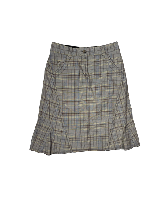 Plaid A-Line Midi Skirt with Front Pockets and Back Pockets