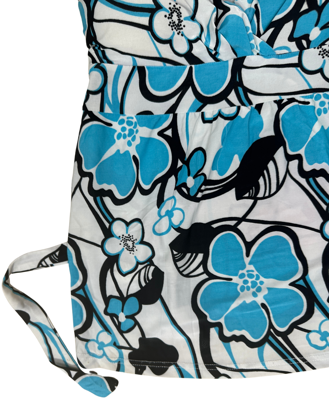 Y2K Blue Tropical Floral Padded Cami Top w/ Back Tie - Small