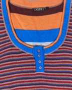 Y2K XSIDE Button-Front Mixed Stripe Knit Top - Large