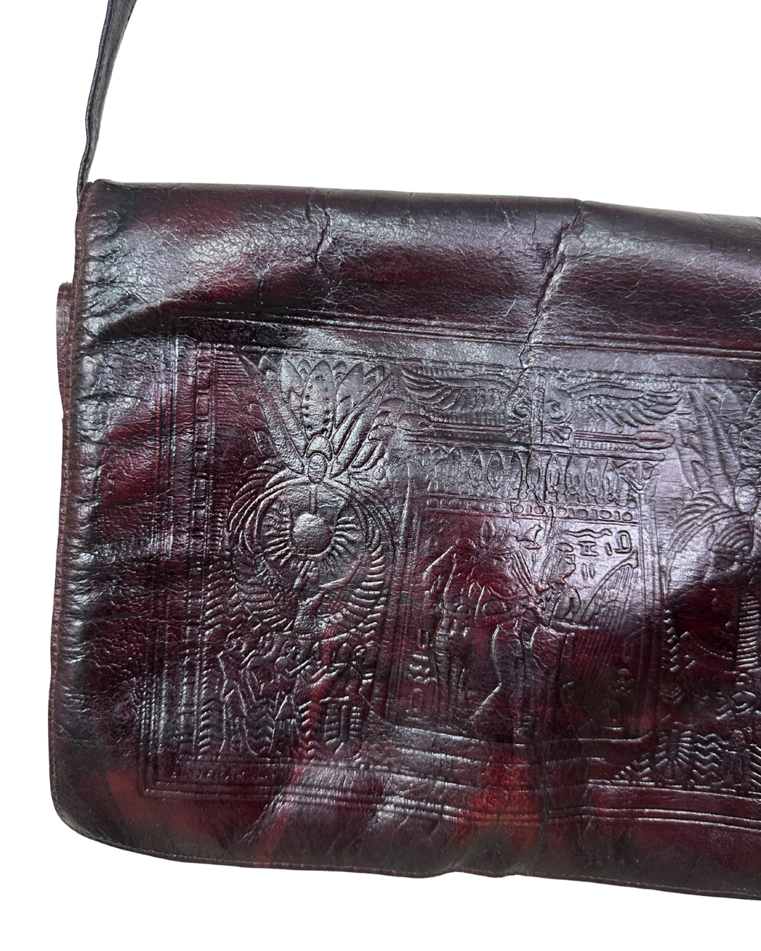 Vintage Egyptian Embossed Genuine Leather Burgundy Messenger Bag