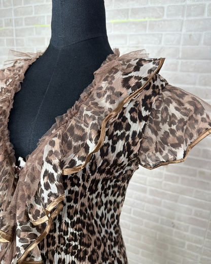 Sheer Ruffled Animal Print Blouse