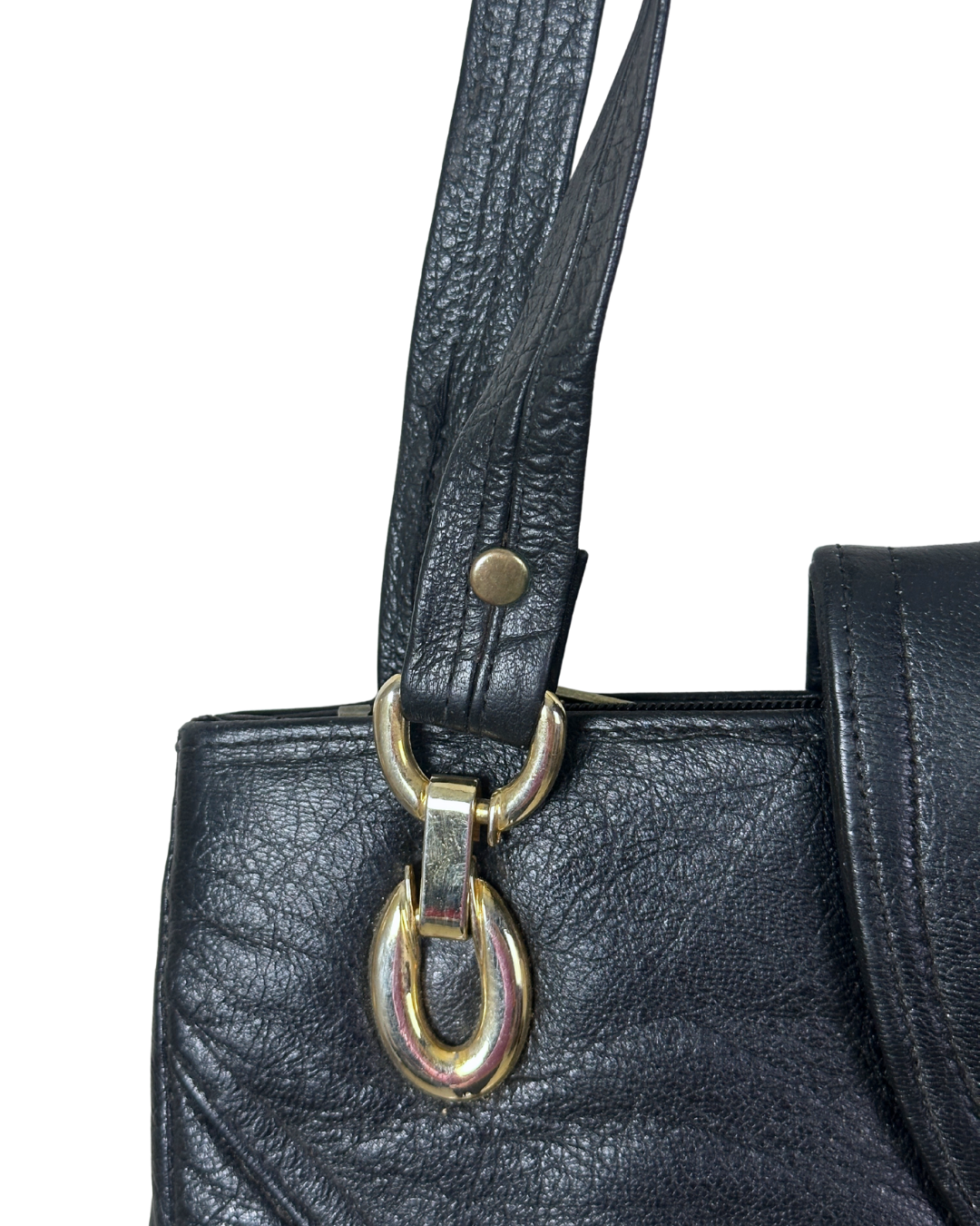 90s Genuine Leather Shoulder Bag with Gold Lock Detail