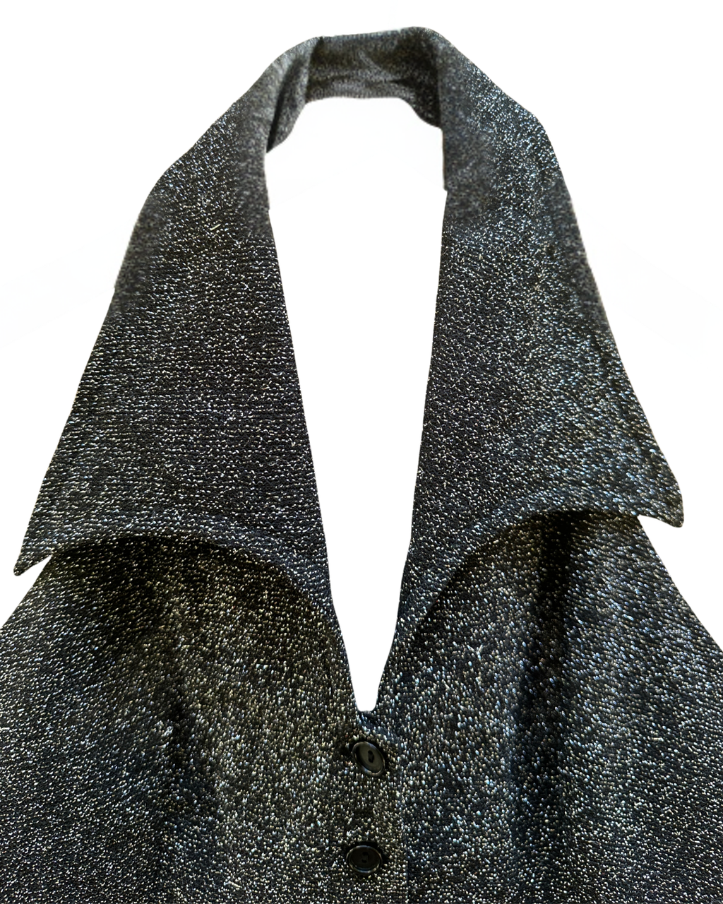 Glittery Open Back Button-Up  Halter Top