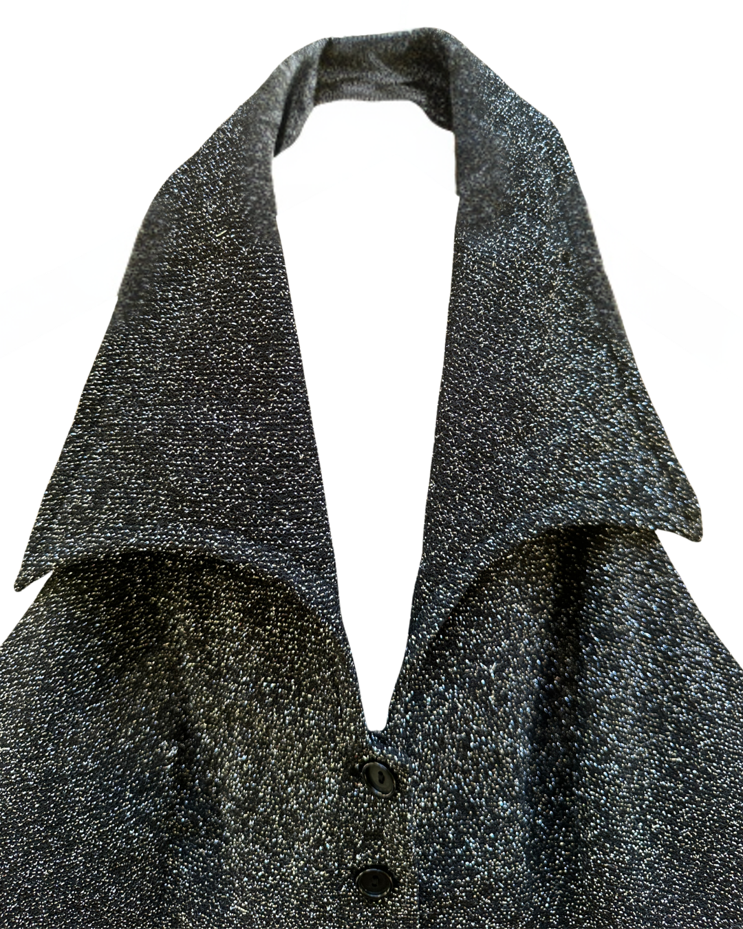 Glittery Open Back Button-Up  Halter Top