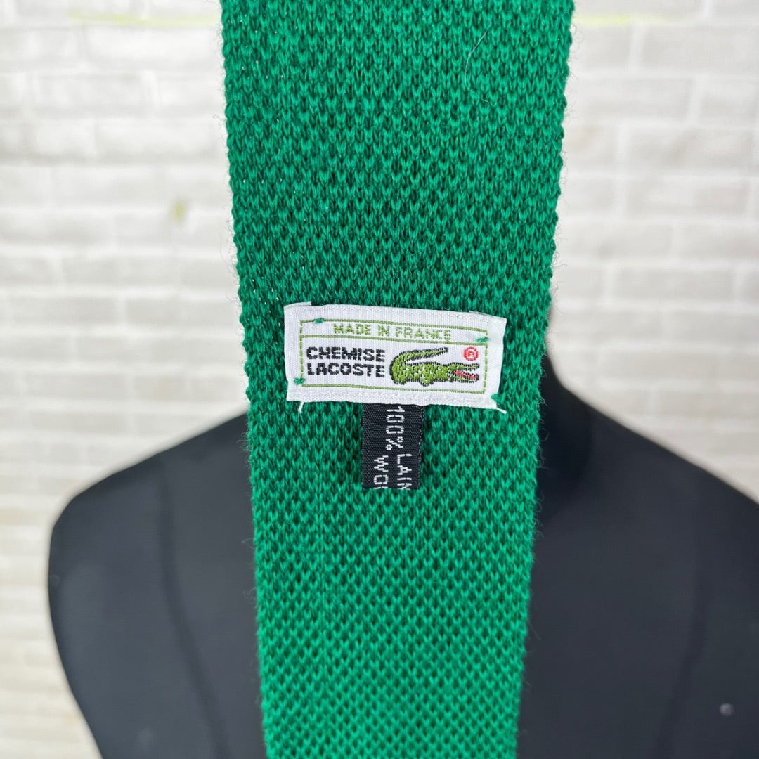 RARE Vintage Chemise Lacoste Wool Knitted Green Necktie 6 cm