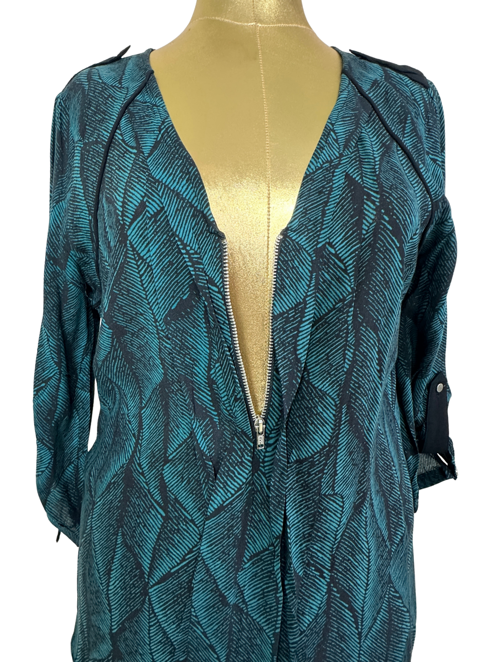 Warehouse Leaf Pattern Half-Zip Blouse - Medium