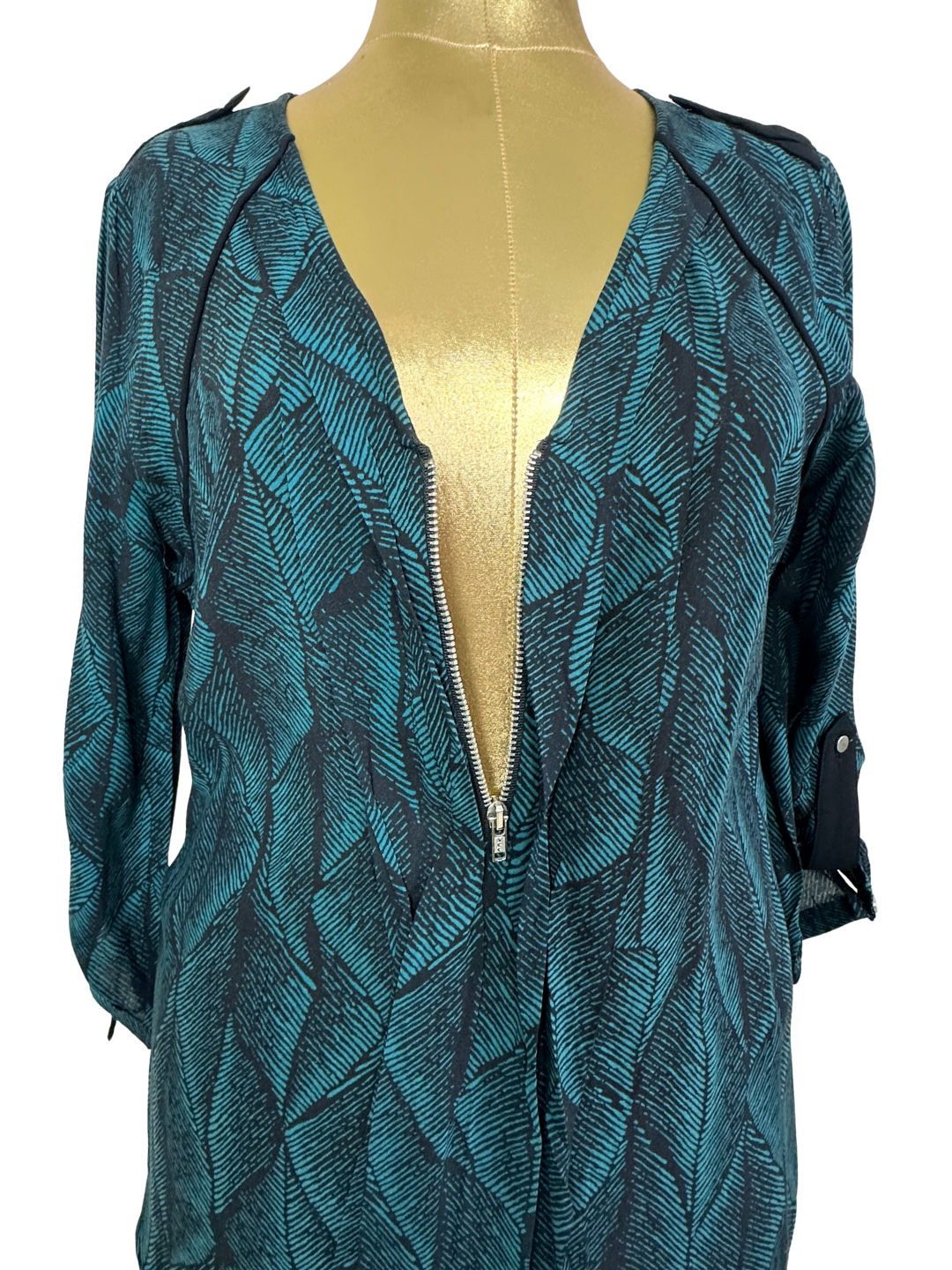 Warehouse Leaf Pattern Half-Zip Blouse - Medium