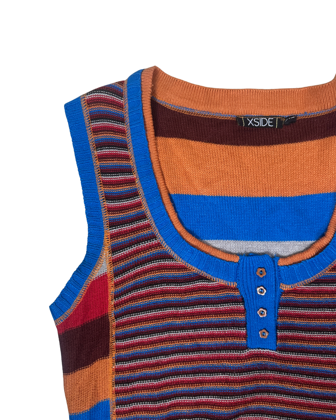 Y2K XSIDE Button-Front Mixed Stripe Knit Top - Large
