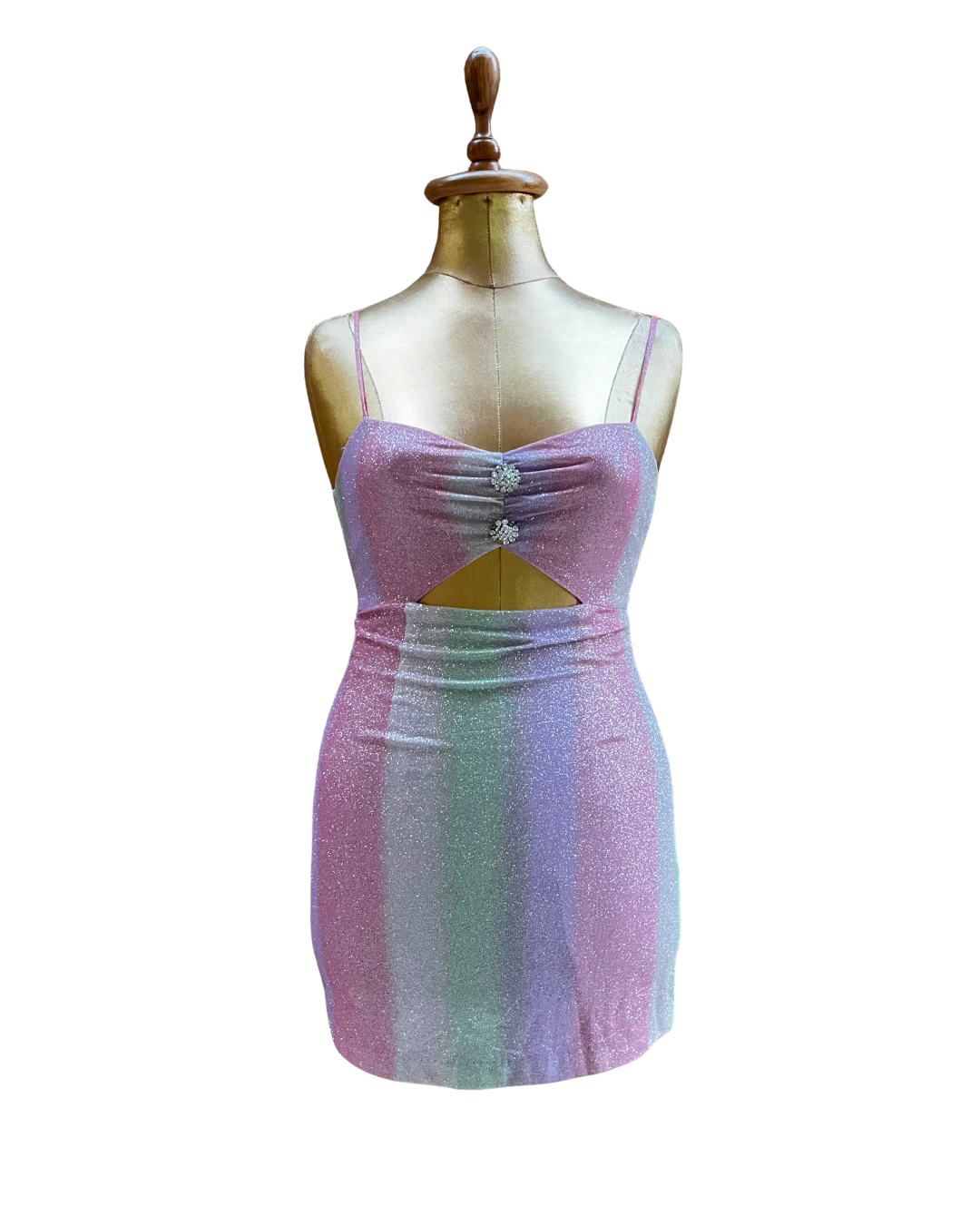 Pomelo Pastel Glitter Cut-Out Mini Dress - Small