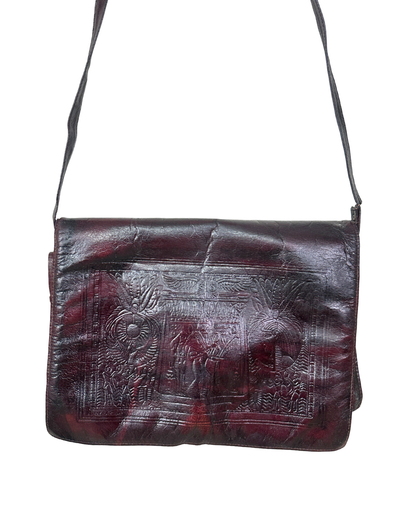 Vintage Egyptian Embossed Genuine Leather Burgundy Messenger Bag