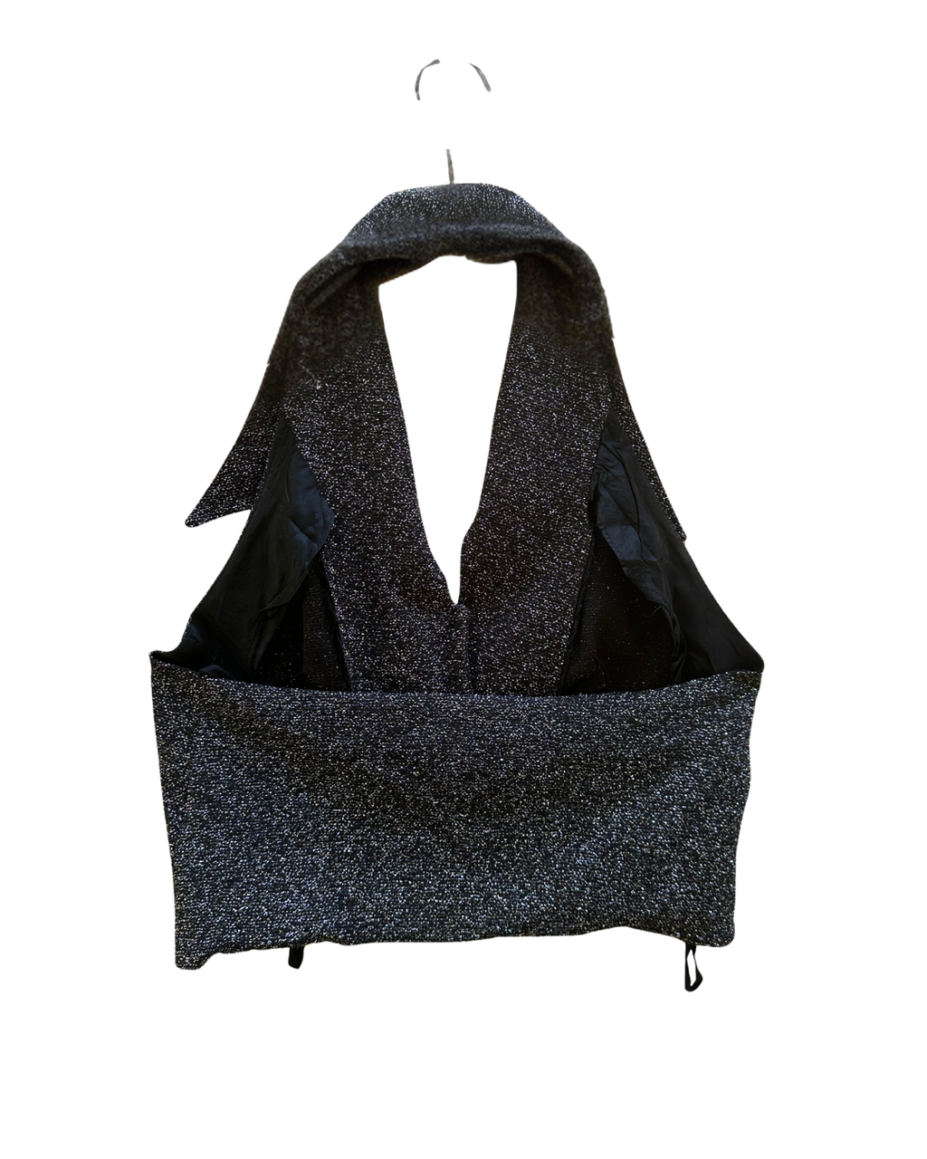 Glittery Open Back Button-Up  Halter Top