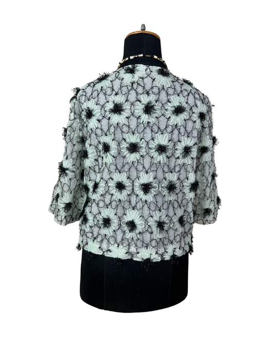 Mint Pastel Flower Appliqué  Embroidered Open Front Top