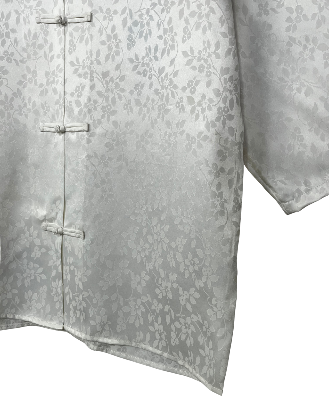 Vintage White Satin Chinese Button Shirt Large