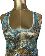 Embroidered Paisley Gold & Teal Mesh Tank Top
