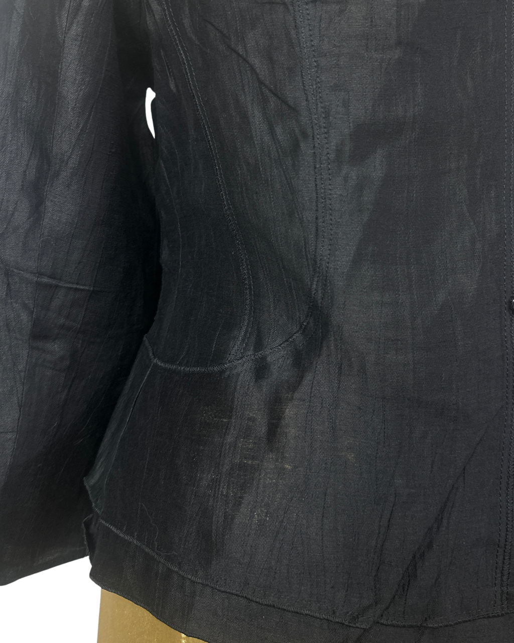 .Black Crinkle Texture Button-Front Blouse - Medium