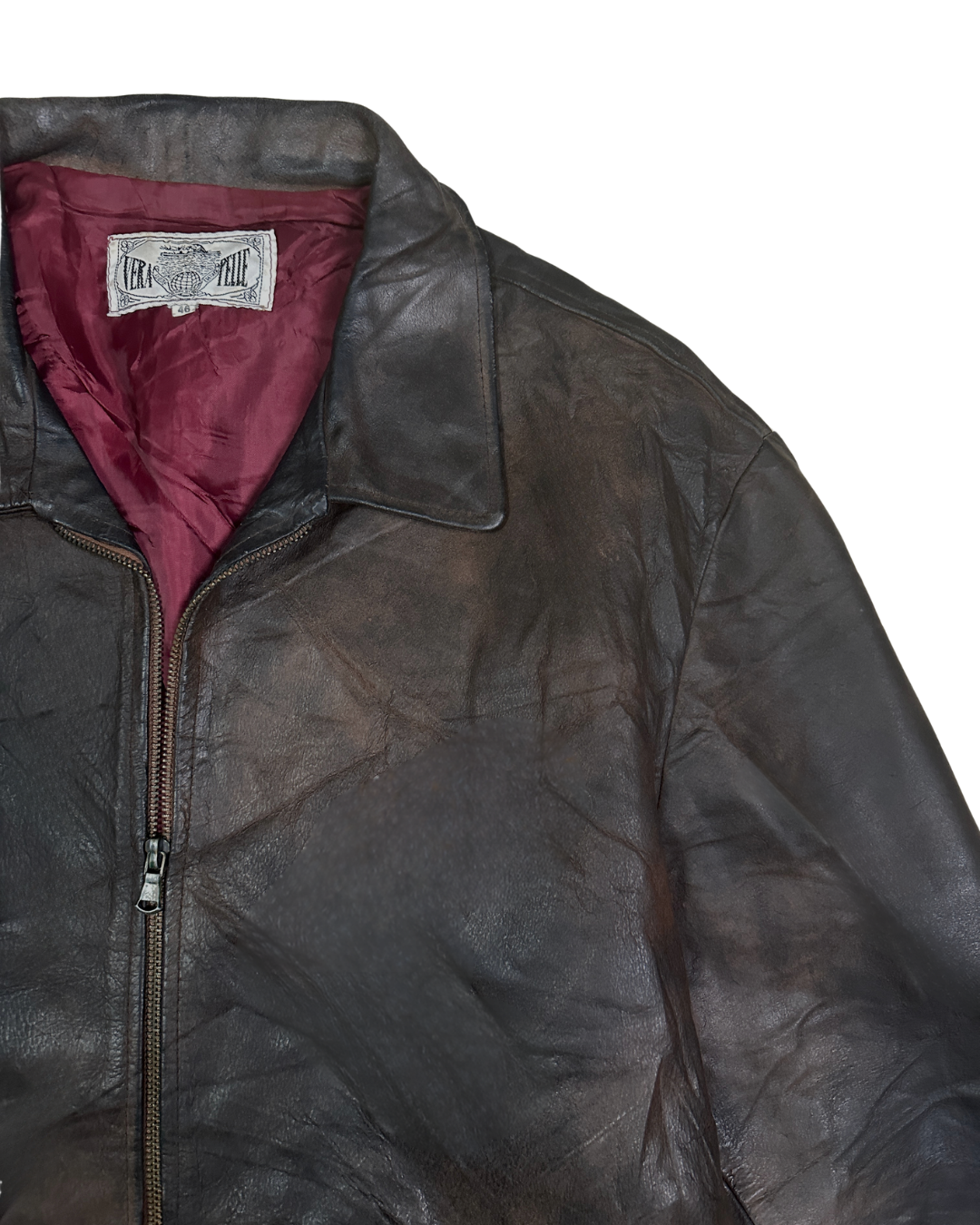 Vintage Brown & Burgundy Genuine Leather Jacket Large