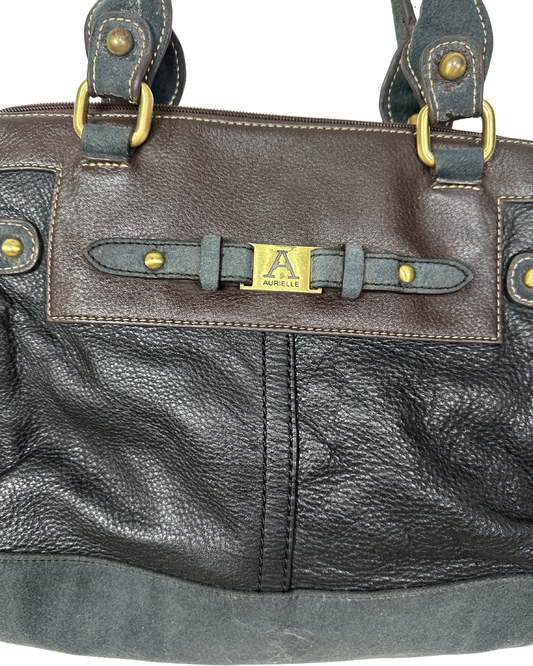 Vintage Y2K AURIELLE Brown & Black Genuine Leather Shoulder Tote
