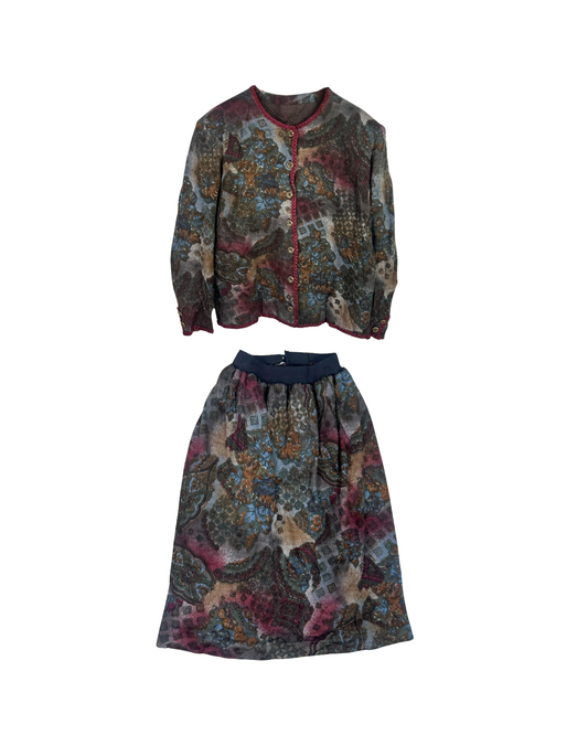 Vintage 80s/90s Tapestry Floral Skirt Suit Set