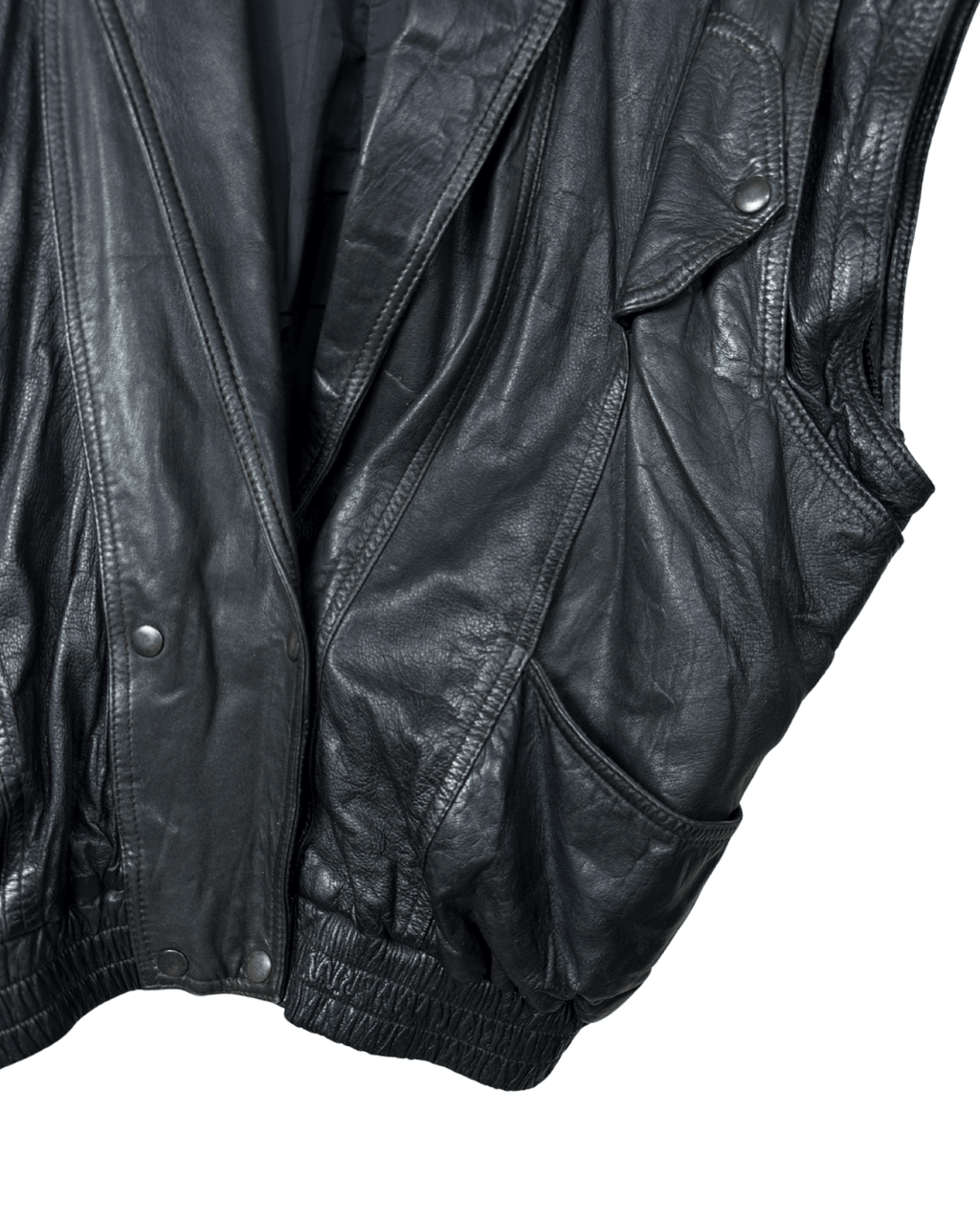 2in1 Vintage Black Leather Convertible Jacket & Vest (Removable Sleeves) - Funkify