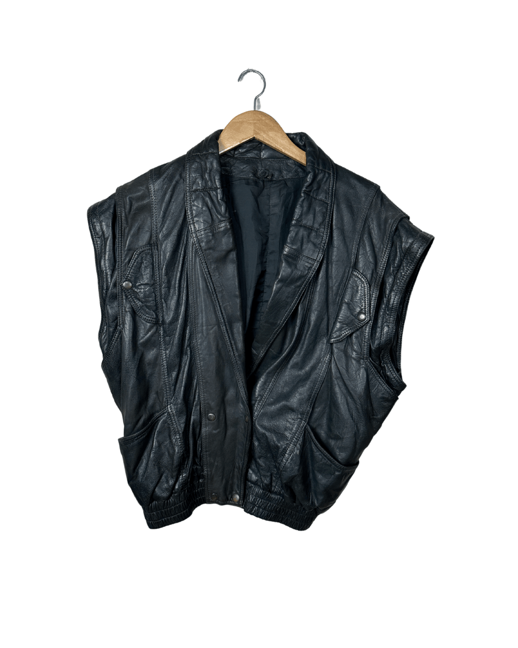 2in1 Vintage Black Leather Convertible Jacket & Vest (Removable Sleeves) - Funkify