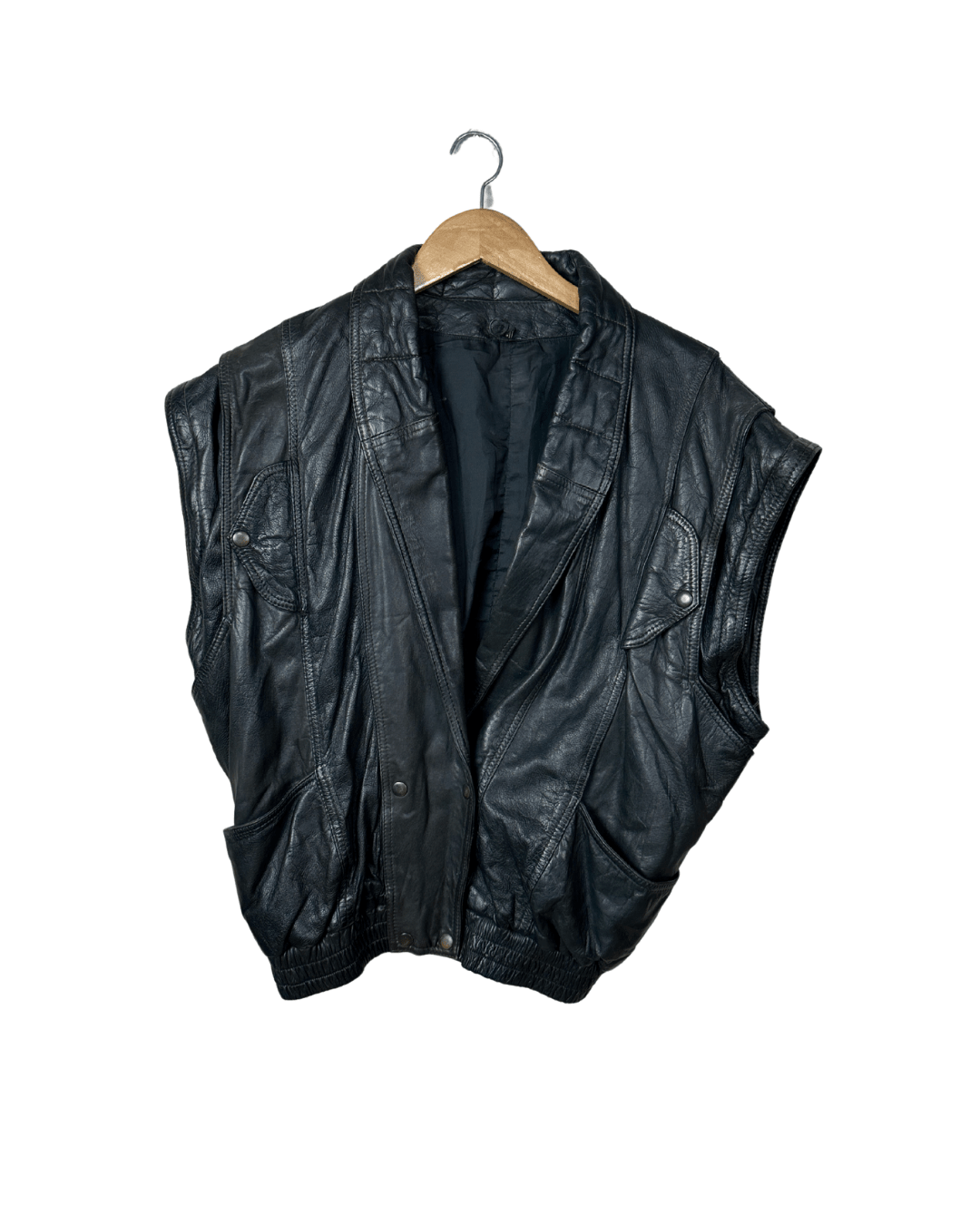 2in1 Vintage Black Leather Convertible Jacket & Vest (Removable Sleeves) - Funkify