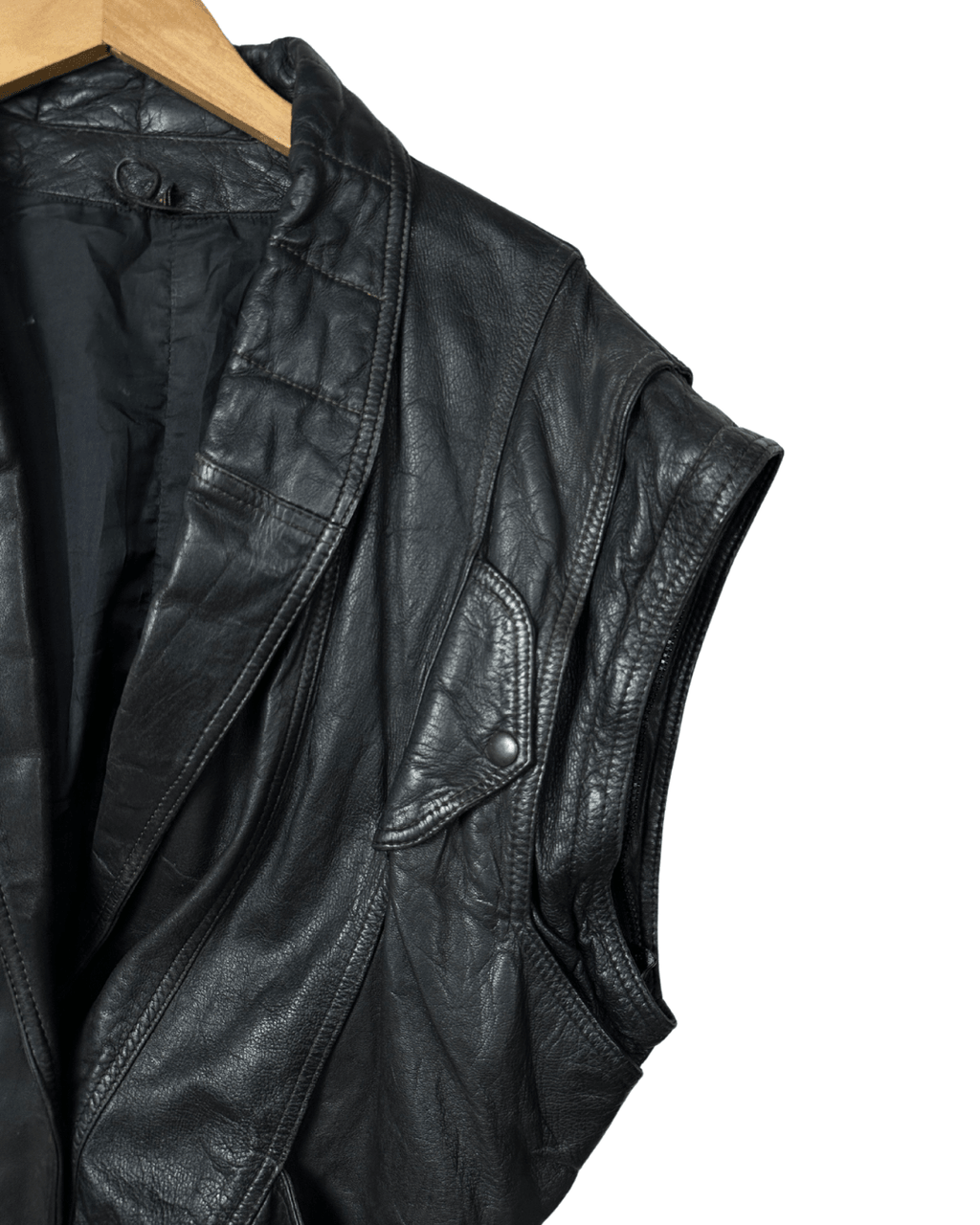2in1 Vintage Black Leather Convertible Jacket & Vest (Removable Sleeves) - Funkify