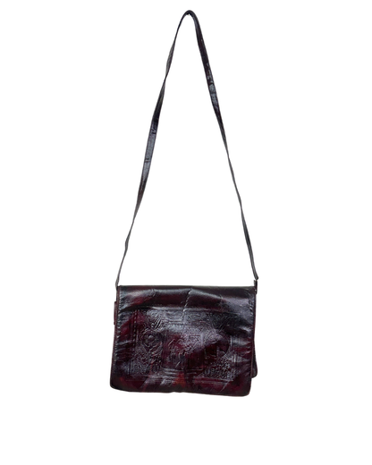 Vintage Egyptian Embossed Genuine Leather Burgundy Messenger Bag
