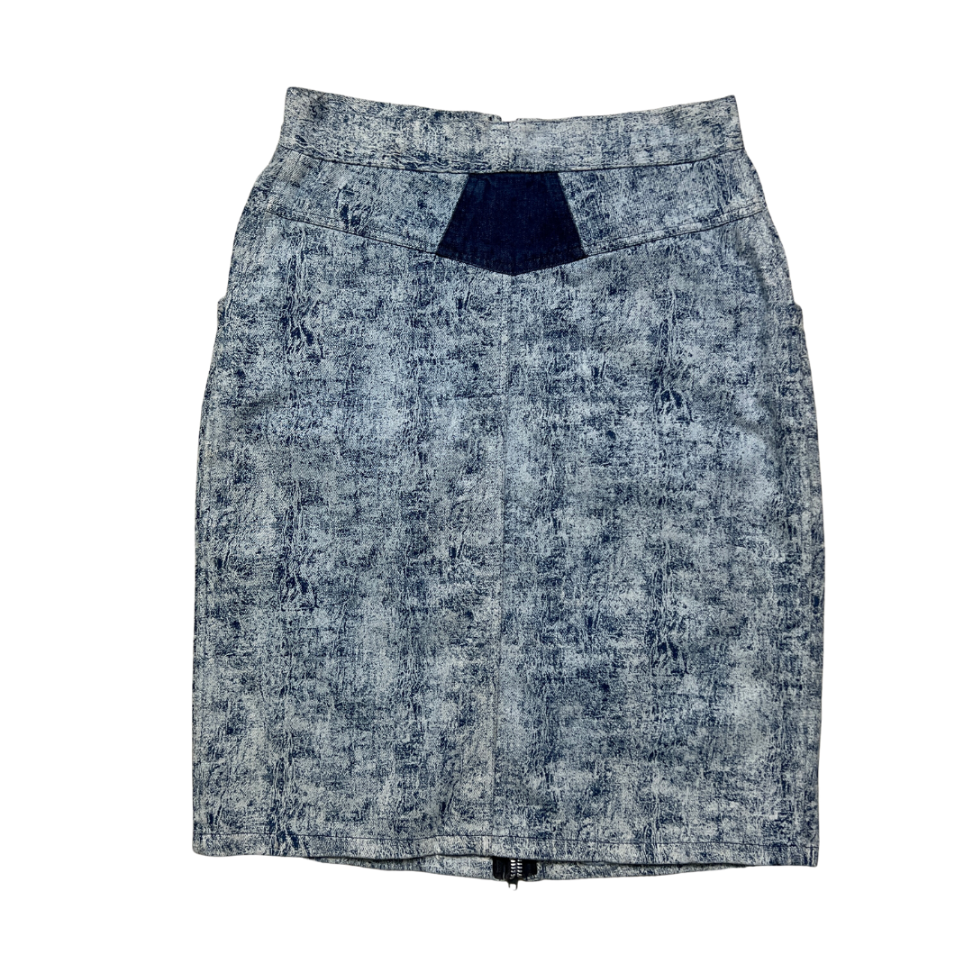 Vintage 80s Acid Wash Denim Pencil Skirt