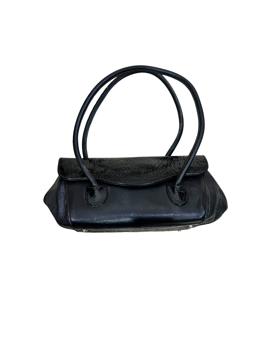 Vintage Genuine Leather Croc-Detail Baguette Bag
