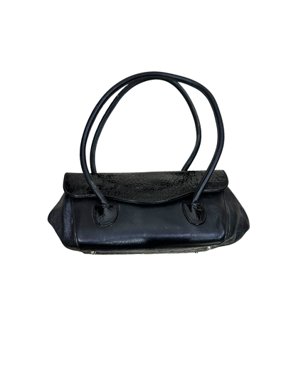Vintage Genuine Leather Croc-Detail Baguette Bag