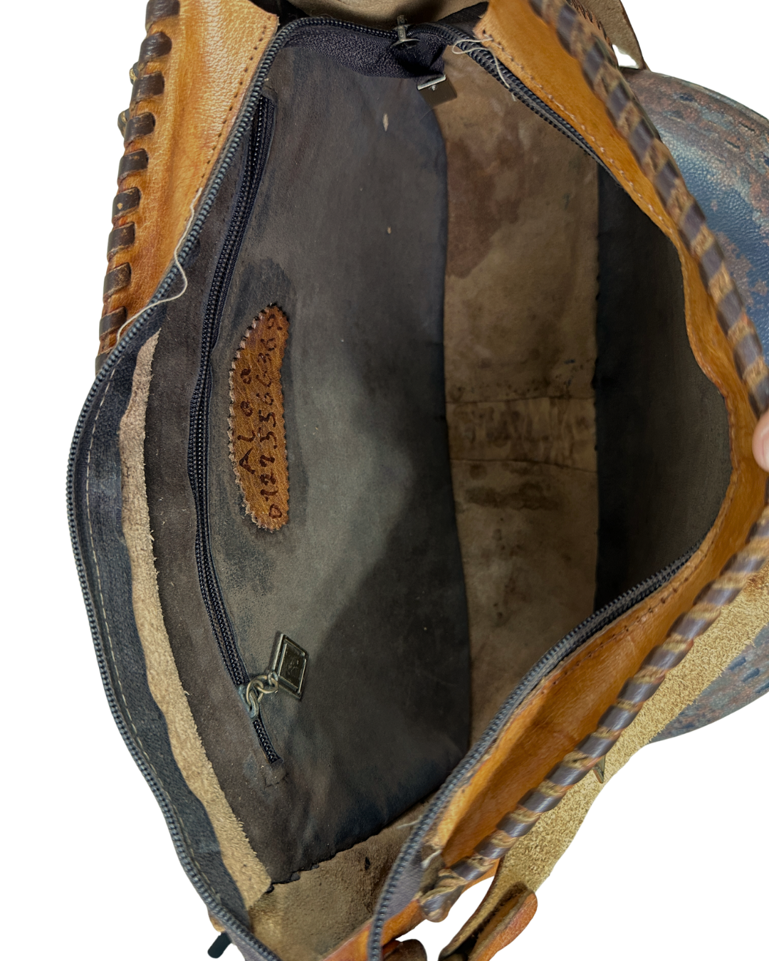 Handmade Brown Whipstitch Genuine Leather Shoulder Bag with Flower Detail