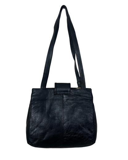 90s Genuine Leather Shoulder Bag with Gold Lock Detail